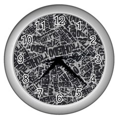 Rebel Life: Typography Black And White Pattern Wall Clock (silver) by dflcprintsclothing