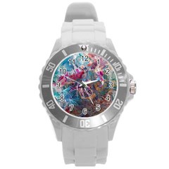 Straight Blend Module I Liquify 19-3 Color Edit Round Plastic Sport Watch (l) by kaleidomarblingart