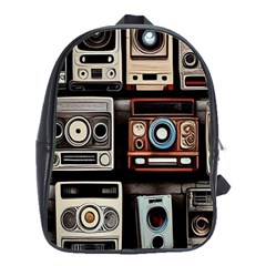 Retro Cameras Old Vintage Antique Technology Wallpaper Retrospective School Bag (large) by Grandong