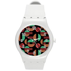 Abstract Geometric Pattern Round Plastic Sport Watch (m)