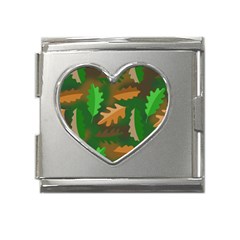 Leaves Foliage Pattern Oak Autumn Mega Link Heart Italian Charm (18mm)