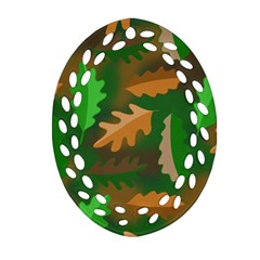 Leaves Foliage Pattern Oak Autumn Oval Filigree Ornament (two Sides)