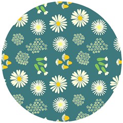 Drawing Flowers Meadow White Wooden Puzzle Round