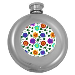 Bloom Plant Flowering Pattern Round Hip Flask (5 Oz)