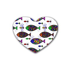 Fish Abstract Colorful Rubber Heart Coaster (4 Pack)