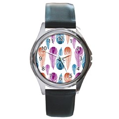 Pen Peacock Colors Colored Pattern Round Metal Watch