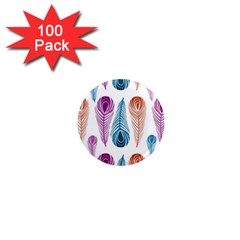 Pen Peacock Colors Colored Pattern 1  Mini Magnets (100 Pack) 