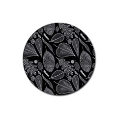 Leaves Flora Black White Nature Rubber Coaster (round)