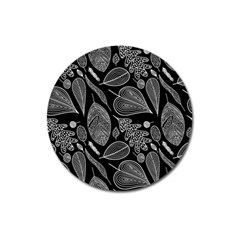 Leaves Flora Black White Nature Magnet 3  (round)