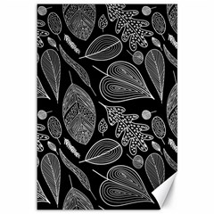 Leaves Flora Black White Nature Canvas 12  X 18  by Maspions
