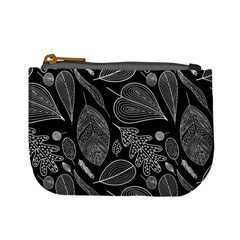 Leaves Flora Black White Nature Mini Coin Purse by Maspions