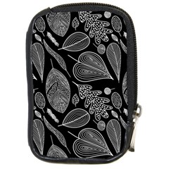 Leaves Flora Black White Nature Compact Camera Leather Case