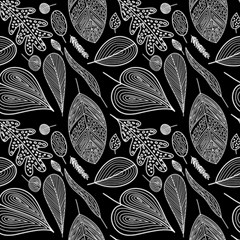 Leaves Flora Black White Nature Play Mat (square) by Maspions