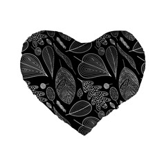 Leaves Flora Black White Nature Standard 16  Premium Flano Heart Shape Cushions