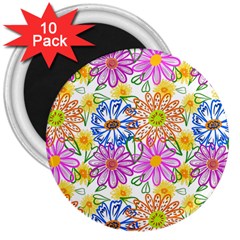 Bloom Flora Pattern Printing 3  Magnets (10 Pack)  by Maspions