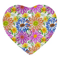 Bloom Flora Pattern Printing Heart Ornament (two Sides) by Maspions