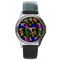 Pattern-repetition-snail-blue Round Metal Watch