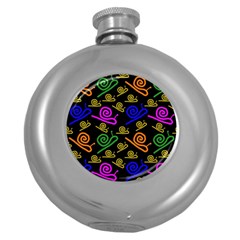 Pattern-repetition-snail-blue Round Hip Flask (5 Oz)