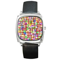 Pattern-repetition-bars-colors Square Metal Watch