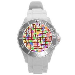 Pattern-repetition-bars-colors Round Plastic Sport Watch (l) by Maspions