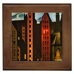 Sci-fi Futuristic Science Fiction City Neon Scene Artistic Technology Machine Fantasy Gothic Town Bu Framed Tile