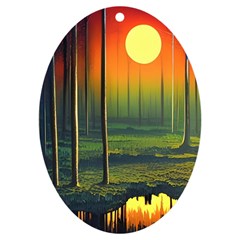 Outdoors Night Moon Full Moon Trees Setting Scene Forest Woods Light Moonlight Nature Wilderness Lan Uv Print Acrylic Ornament Oval by Posterlux