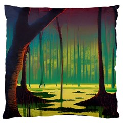 Nature Swamp Water Sunset Spooky Night Reflections Bayou Lake Large Cushion Case (two Sides) by Posterlux