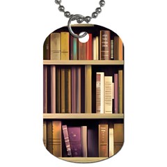 Books Bookshelves Office Fantasy Background Artwork Book Cover Apothecary Book Nook Literature Libra Dog Tag (one Side) by Posterlux