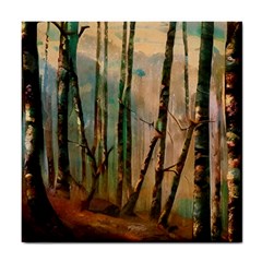 Woodland Woods Forest Trees Nature Outdoors Mist Moon Background Artwork Book Tile Coaster