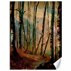 Woodland Woods Forest Trees Nature Outdoors Mist Moon Background Artwork Book Canvas 36  X 48  by Posterlux