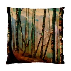 Woodland Woods Forest Trees Nature Outdoors Mist Moon Background Artwork Book Standard Cushion Case (one Side)