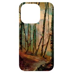 Woodland Woods Forest Trees Nature Outdoors Mist Moon Background Artwork Book Iphone 14 Pro Black Uv Print Case