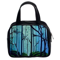 Nature Outdoors Night Trees Scene Forest Woods Light Moonlight Wilderness Stars Classic Handbag (two Sides) by Posterlux