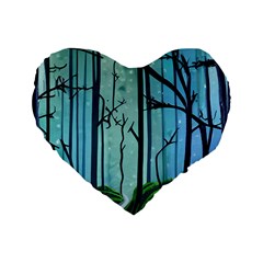 Nature Outdoors Night Trees Scene Forest Woods Light Moonlight Wilderness Stars Standard 16  Premium Flano Heart Shape Cushions by Posterlux