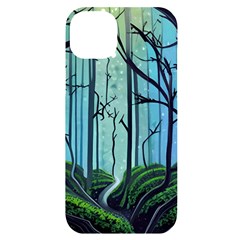 Nature Outdoors Night Trees Scene Forest Woods Light Moonlight Wilderness Stars Iphone 14 Plus Black Uv Print Case by Posterlux
