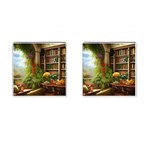 Room Interior Library Books Bookshelves Reading Literature Study Fiction Old Manor Book Nook Reading Cufflinks (Square) Front(Pair)