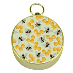 Bees Pattern Honey Bee Bug Honeycomb Honey Beehive Gold Compasses