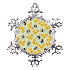 Bees Pattern Honey Bee Bug Honeycomb Honey Beehive Metal Large Snowflake Ornament