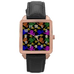 Pattern Repetition Snail Blue Rose Gold Leather Watch 