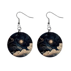 Starry Sky Moon Space Cosmic Galaxy Nature Art Clouds Art Nouveau Abstract Mini Button Earrings by Posterlux