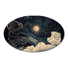 Starry Sky Moon Space Cosmic Galaxy Nature Art Clouds Art Nouveau Abstract Oval Magnet by Posterlux