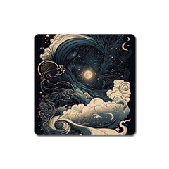 Starry Sky Moon Space Cosmic Galaxy Nature Art Clouds Art Nouveau Abstract Square Magnet by Posterlux