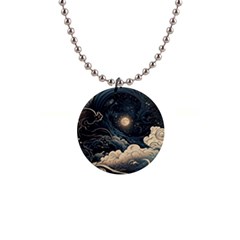 Starry Sky Moon Space Cosmic Galaxy Nature Art Clouds Art Nouveau Abstract 1  Button Necklace by Posterlux