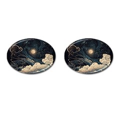 Starry Sky Moon Space Cosmic Galaxy Nature Art Clouds Art Nouveau Abstract Cufflinks (oval) by Posterlux