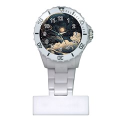 Starry Sky Moon Space Cosmic Galaxy Nature Art Clouds Art Nouveau Abstract Plastic Nurses Watch by Posterlux