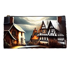 Village Reflections Snow Sky Dramatic Town House Cottages Pond Lake City Pencil Case by Posterlux