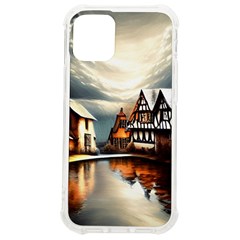 Village Reflections Snow Sky Dramatic Town House Cottages Pond Lake City Iphone 12 Mini Tpu Uv Print Case	 by Posterlux