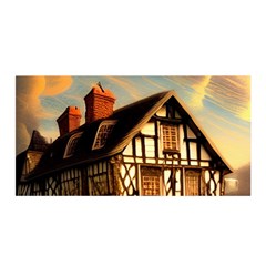 Village House Cottage Medieval Timber Tudor Split Timber Frame Architecture Town Twilight Chimney Satin Wrap 35  X 70  by Posterlux