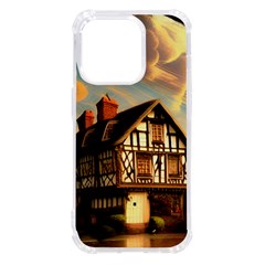 Village House Cottage Medieval Timber Tudor Split Timber Frame Architecture Town Twilight Chimney Iphone 14 Pro Tpu Uv Print Case by Posterlux