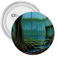 Boat Canoe Swamp Bayou Roots Moss Log Nature Scene Landscape Water Lake Setting Abandoned Rowboat Fi 3  Buttons by Posterlux